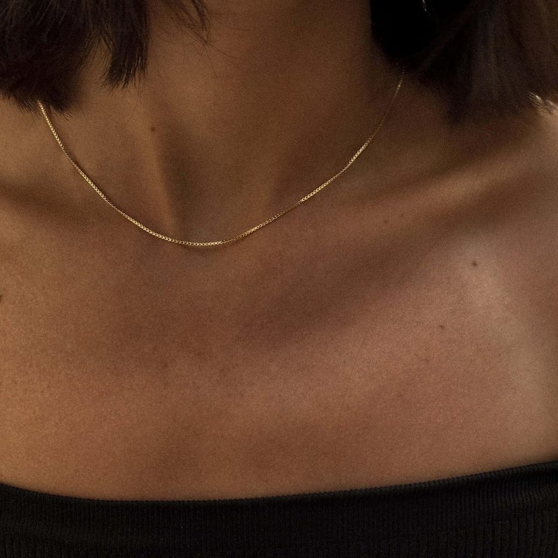 Tewiky Gold Chain Necklace for Women, 14k Gold Plated Thin Beaded Wave Box Chain Necklace Dainty Gold Necklace Simple Layered Gold Choker Necklaces Minimalist Gold Link Chain Necklace Trendy Jewelry for Women - Image 2